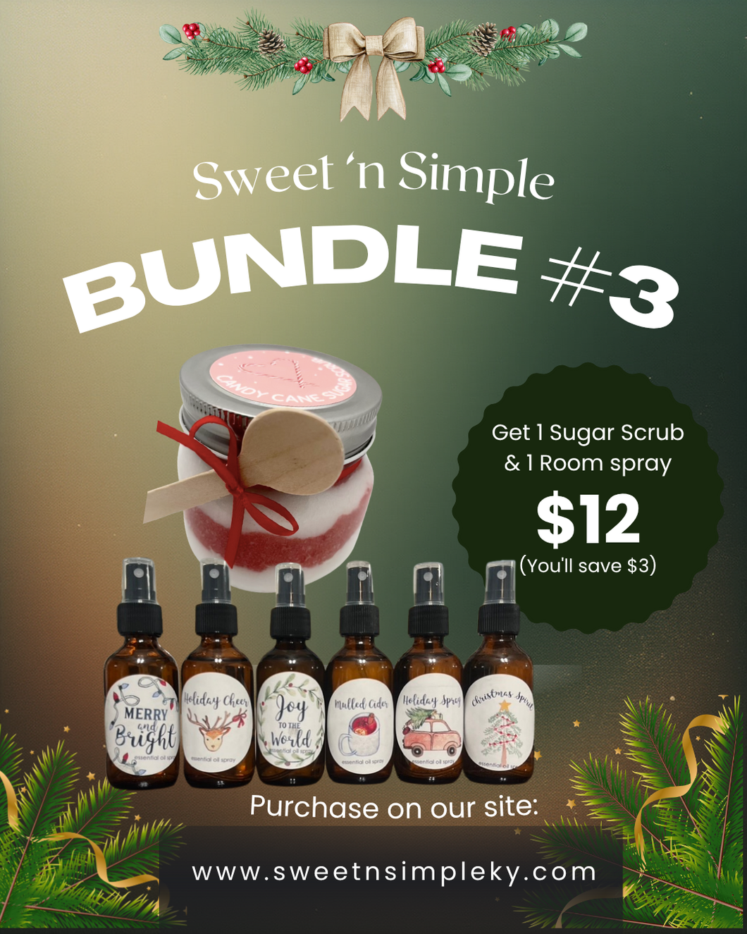 Bundle #3 – Merry Moments Set (Peppermint Sugar Scrub + Holiday Room Spray)